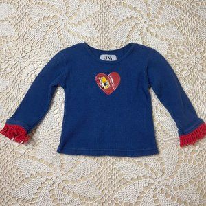 Vintage 1990s JM Originals Baby Girl 3t School Bus Heart Patch Long Sleeve Shirt